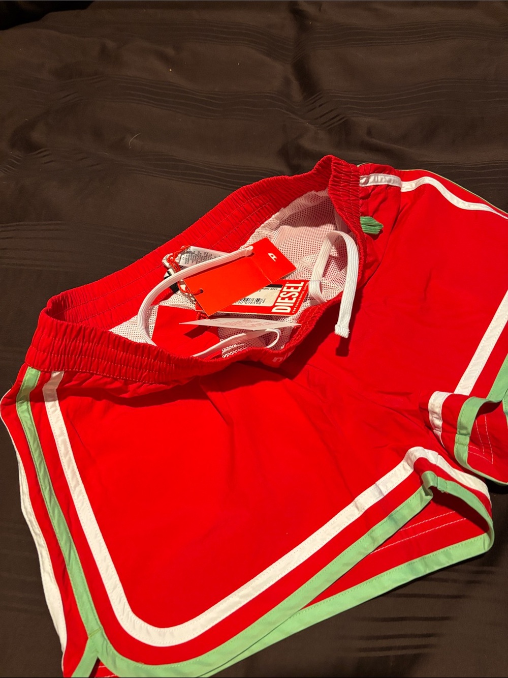 Diesel Red Shorts with White and Mint Trim